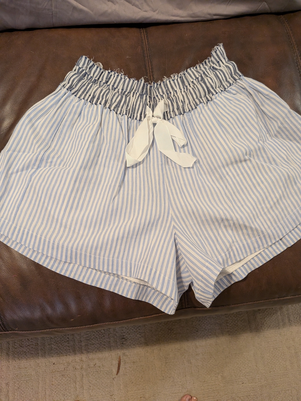 Pol Striped Blue and White Women's Drawstring Shorts, Size S
